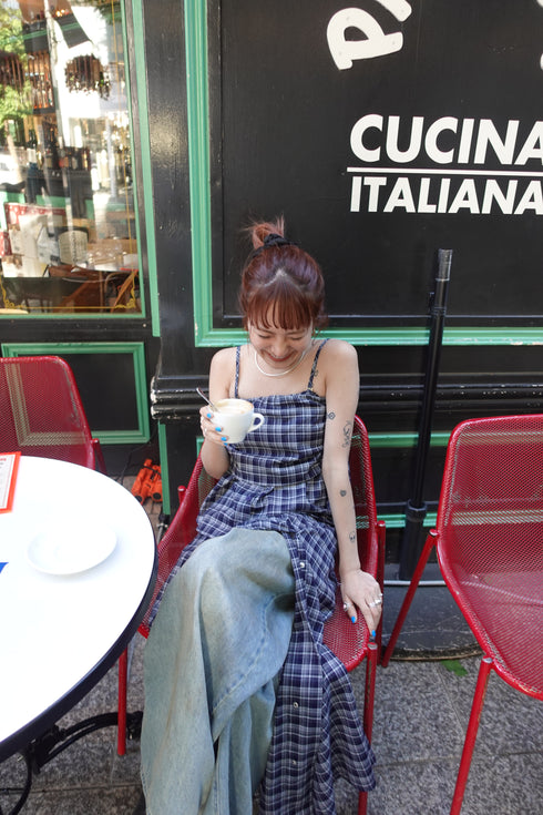 チェックスリットボタンスカート